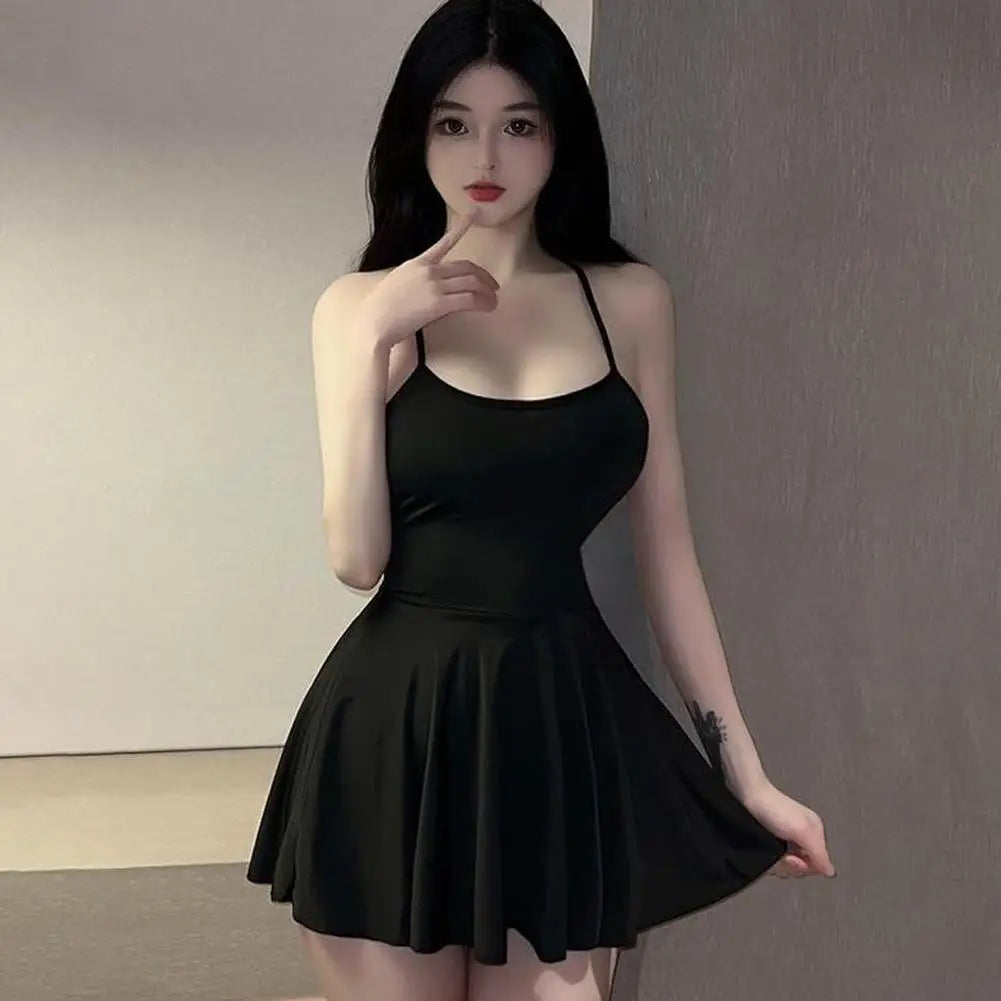 Ruffled Bandage Smooth Uniform Slip Night Club Outfits Allure Backless Pleated Micro Mini Dress