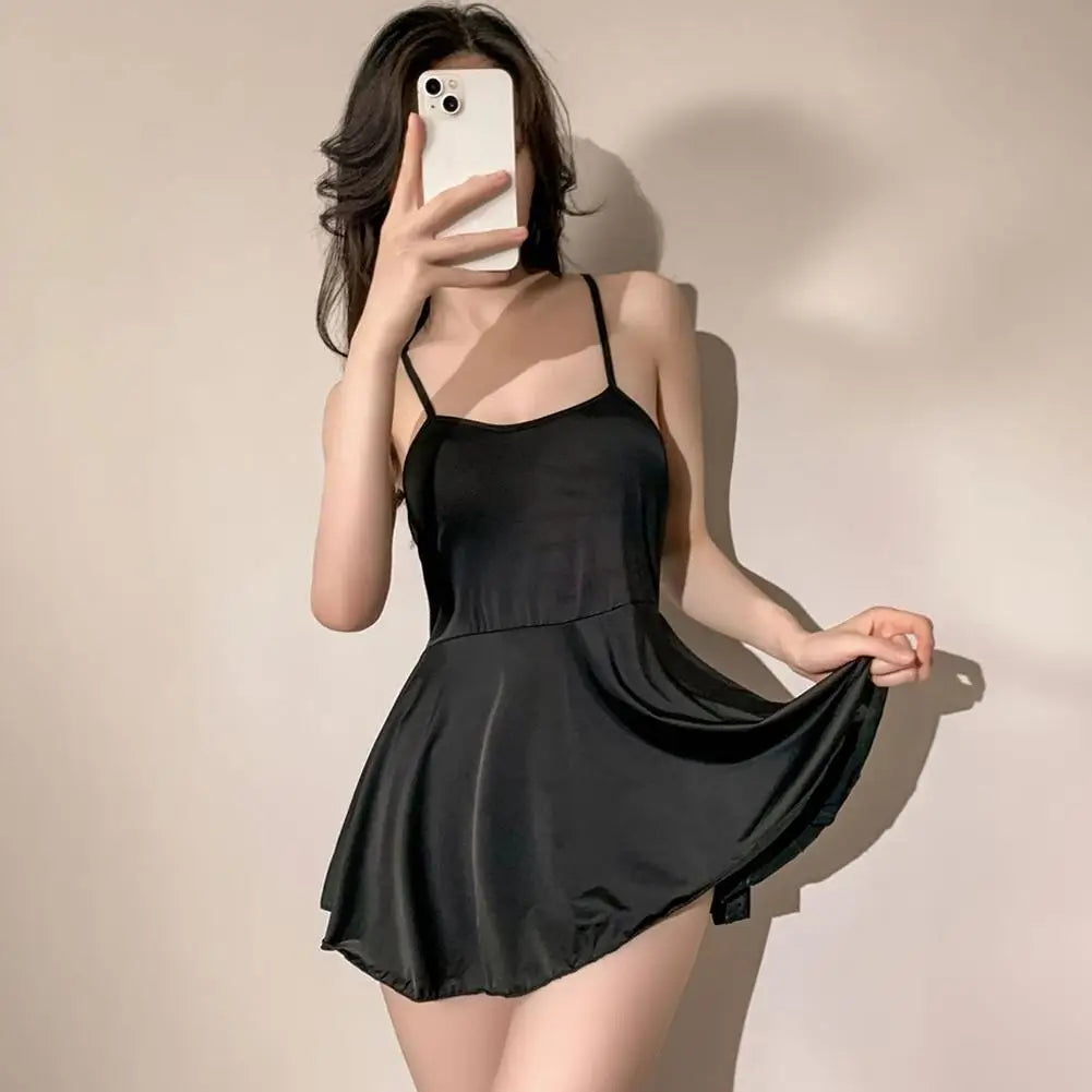 Ruffled Bandage Smooth Uniform Slip Night Club Outfits Allure Backless Pleated Micro Mini Dress