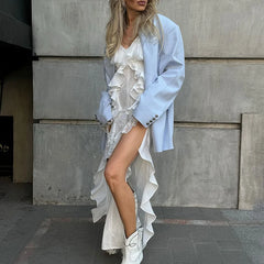 Ruffled Suspender Slit Slim Sleeveless Lace Splice Vacation Long Dress