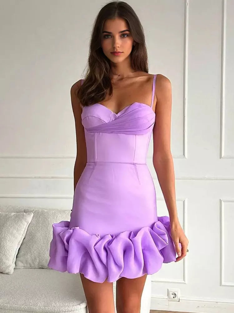 Ruffled Sweetheart Neckline Birthday Party Bodycon Strap Mini Dress