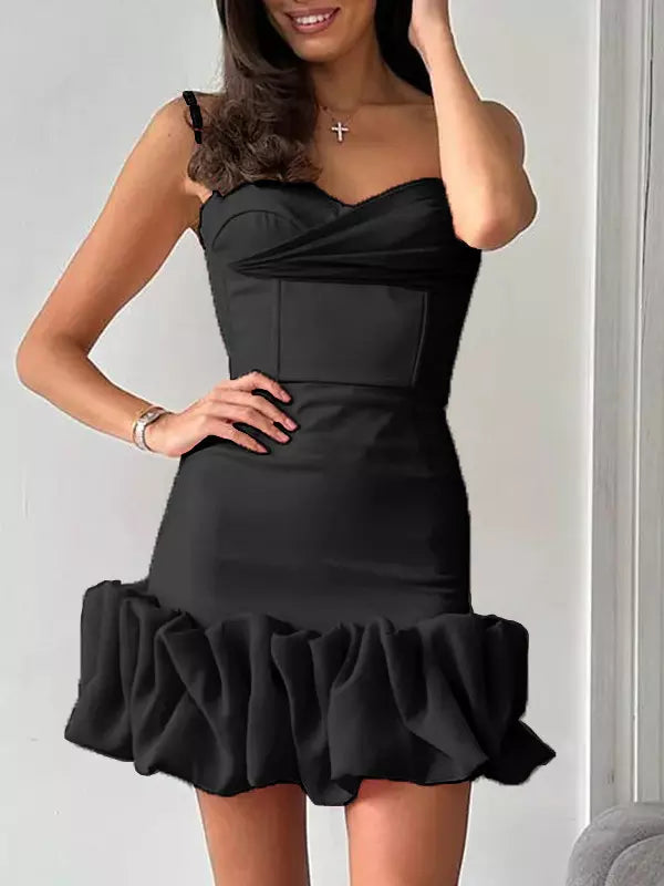 Ruffled Sweetheart Neckline Birthday Party Bodycon Strap Mini Dress