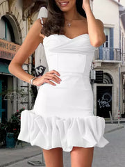 Ruffled Sweetheart Neckline Birthday Party Bodycon Strap Mini Dress