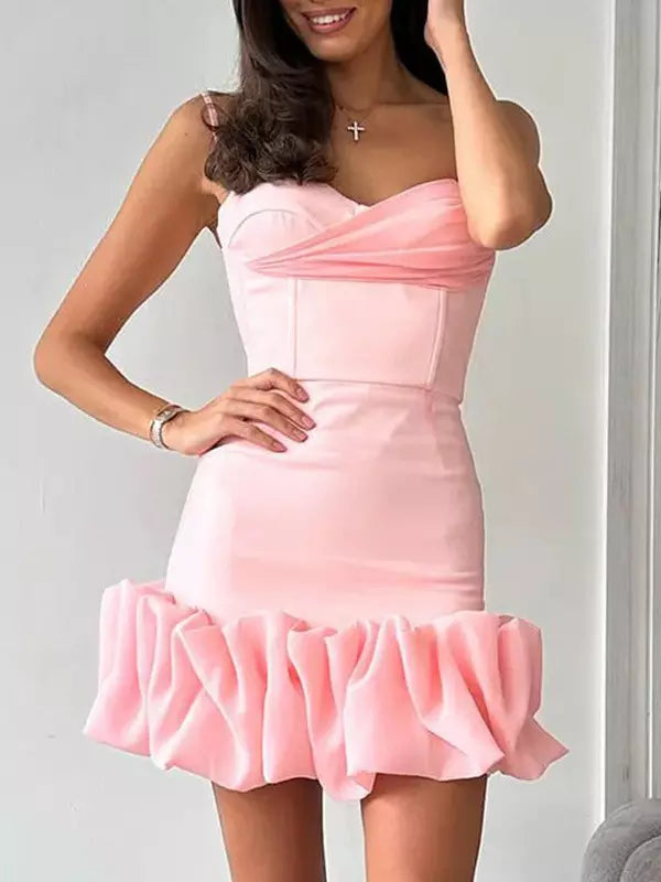 Ruffled Sweetheart Neckline Birthday Party Bodycon Strap Mini Dress
