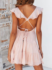 Ruffles Backless Beach Mini Dress