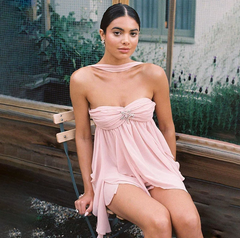 Ruffles Halter Sleeveless Backless Beach Holiday Robes Dresses
