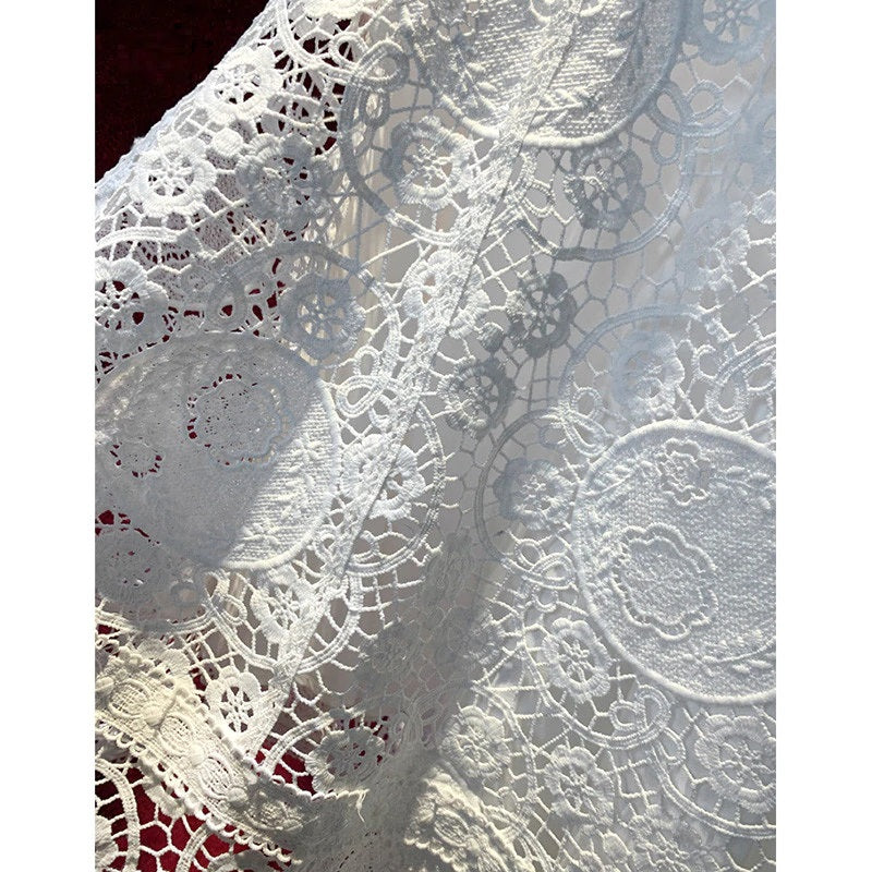 Elegant Ruffles Hollow Out Embroidery Flare Sleeve Runway Lace Mini Dress