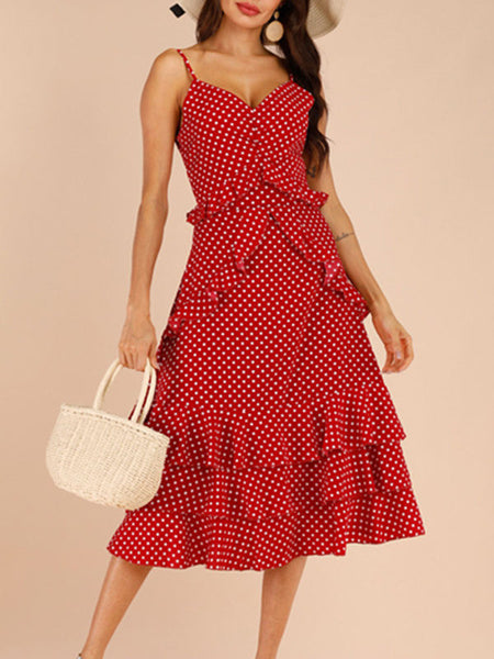 Ruffles Polka Dot Chiffon Beach Dress