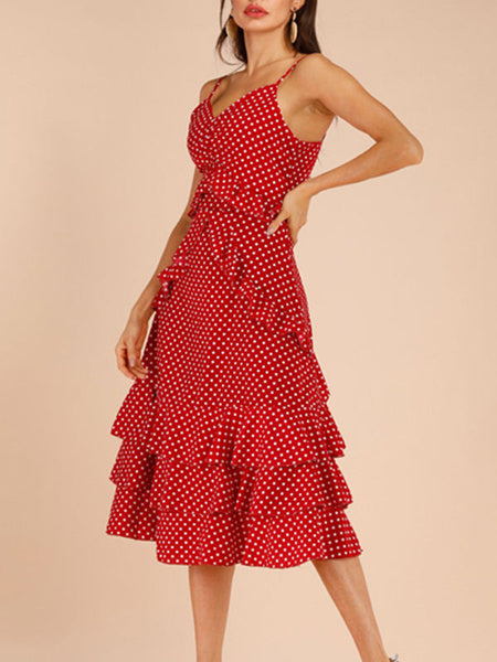 Ruffles Polka Dot Chiffon Beach Dress