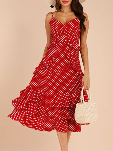 Ruffles Polka Dot Chiffon Beach Dress
