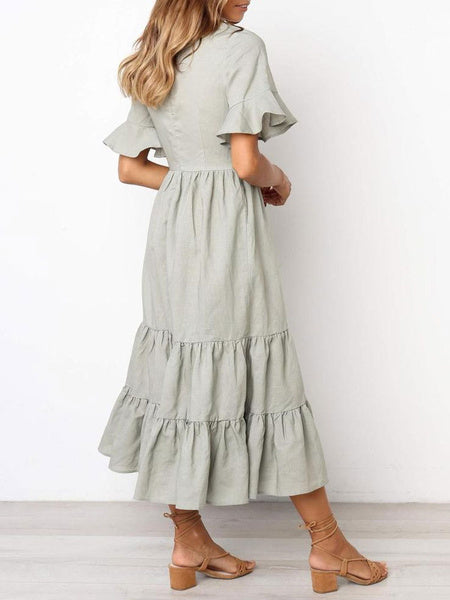 Ruffles Short Sleeves Cotton Maxi Dresses