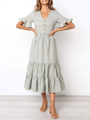 Ruffles Short Sleeves Cotton Maxi Dresses