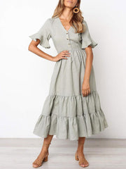 Ruffles Short Sleeves Cotton Maxi Dresses