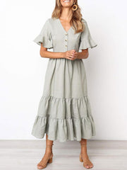 Ruffles Short Sleeves Cotton Maxi Dresses