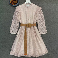 Runway Designer Solid Mesh Embroidery Bohemian Mini Dress