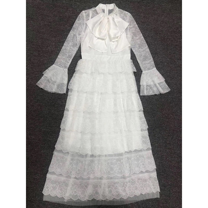 Runway  Flare Sleeve Cascading Ruffle Elegant Long Dress