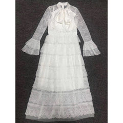 Runway  Flare Sleeve Cascading Ruffle Elegant Long Dress