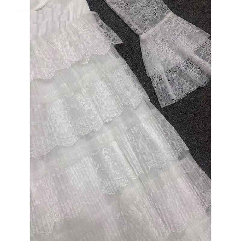 Runway  Flare Sleeve Cascading Ruffle Elegant Long Dress
