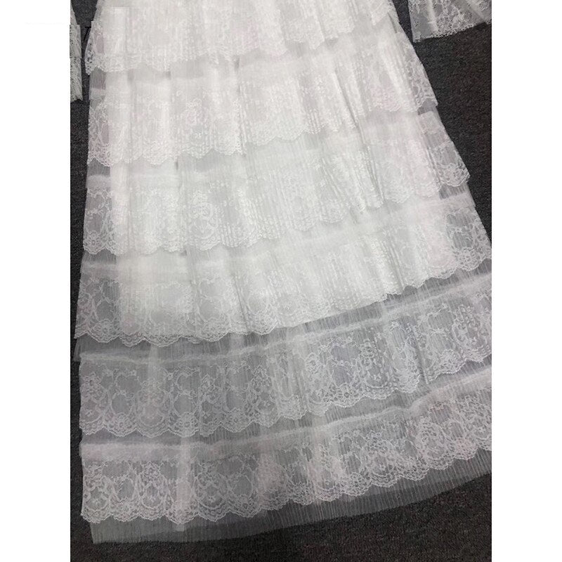 Runway  Flare Sleeve Cascading Ruffle Elegant Long Dress