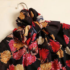 Runway Long Sleeve Elegant Flower Print Bohemian Robe Maxi Dress