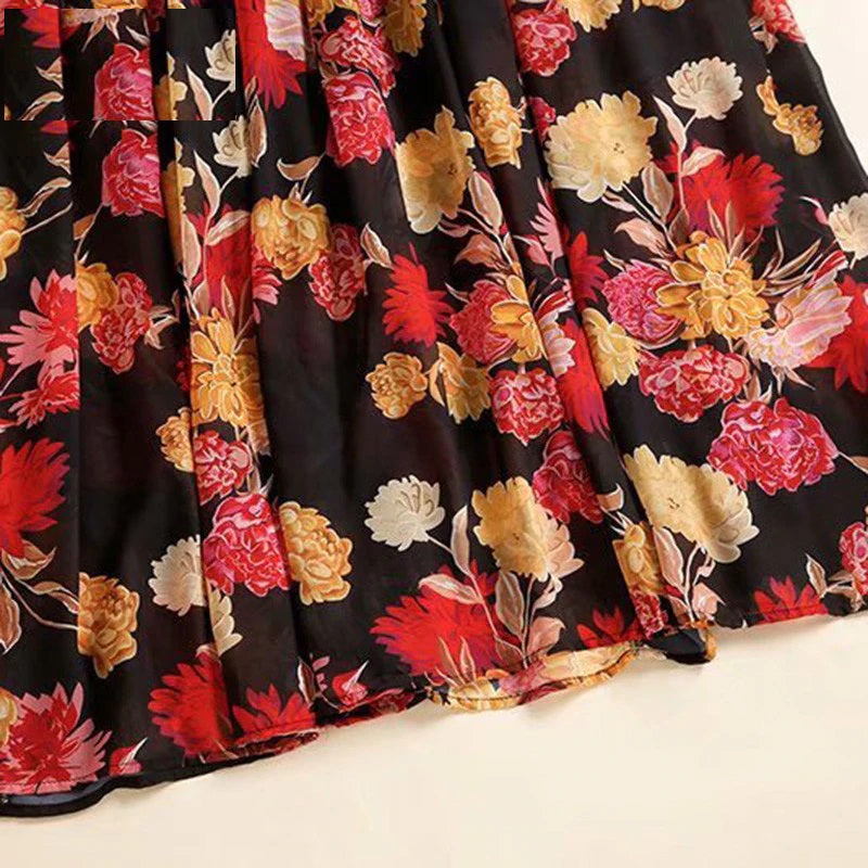 Runway Long Sleeve Elegant Flower Print Bohemian Robe Maxi Dress