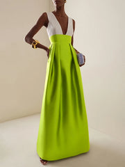 Elegant High Waisted Deep V-Neck Party Wedding Guest Evening Cocktail Maxi Dresses