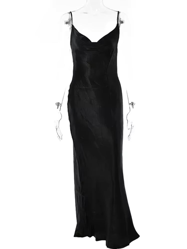 Elegant Spaghetti Strap Backless Satin Lace Up Trumpet Evening Bodycon Party Dresses