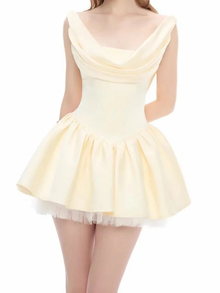 Swinging Neck Lace-up Princess A-Line Sleeveless Backless Slim Dresses