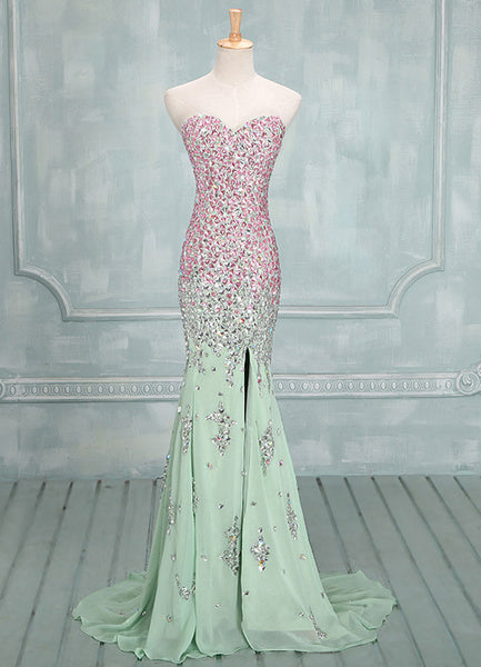 Sage Sweetheart Neck Sequin Mermaid Chiffon Prom Dress