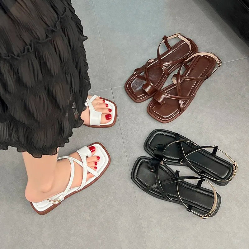 Sandals for Simple Fashionable Flats Elastic Band Outdoor Beach Shoes