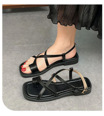 Sandals for Simple Fashionable Flats Elastic Band Outdoor Beach Shoes