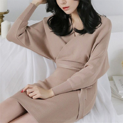 Sashes Lace Up Bow Fashionable Casual Skinny Slim Sweater Dress