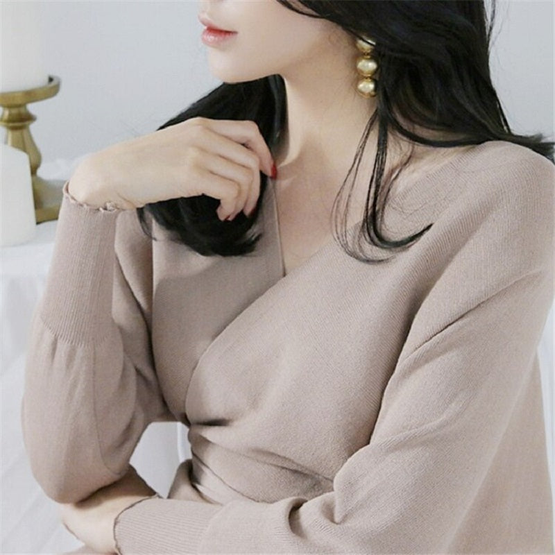 Sashes Lace Up Bow Fashionable Casual Skinny Slim Sweater Dress