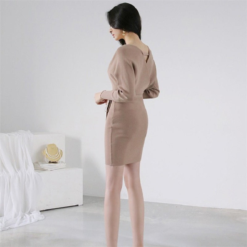 Sashes Lace Up Bow Fashionable Casual Skinny Slim Sweater Dress
