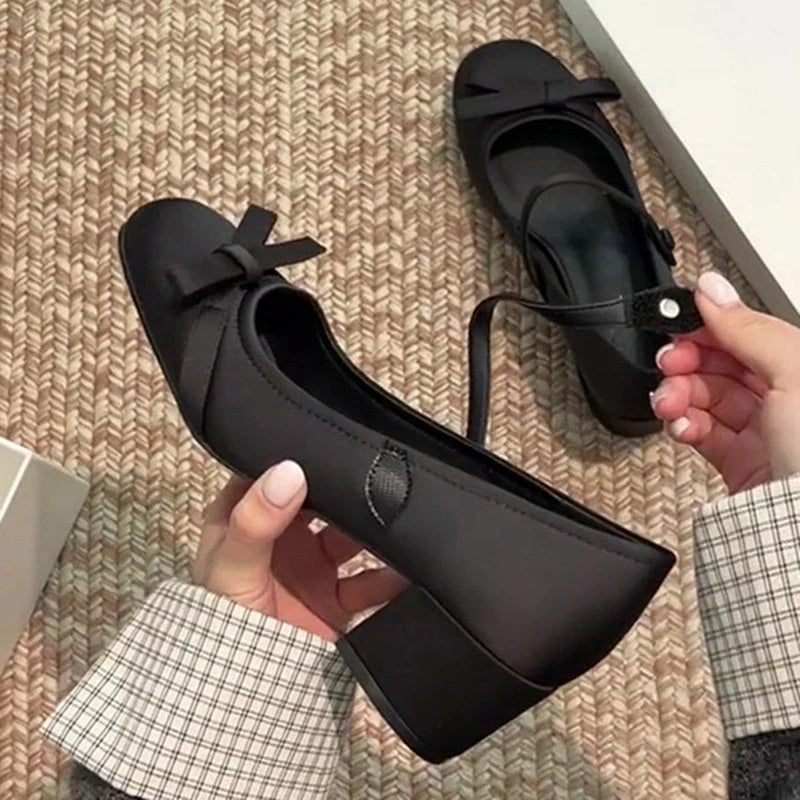 Satin Bowknot Sweet Mary Jane Shoes