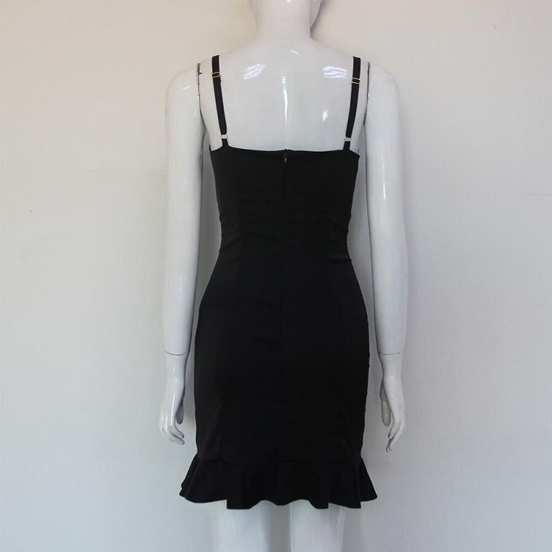 Ruffles Spaghetti Strap Night Club Bodycon Dress