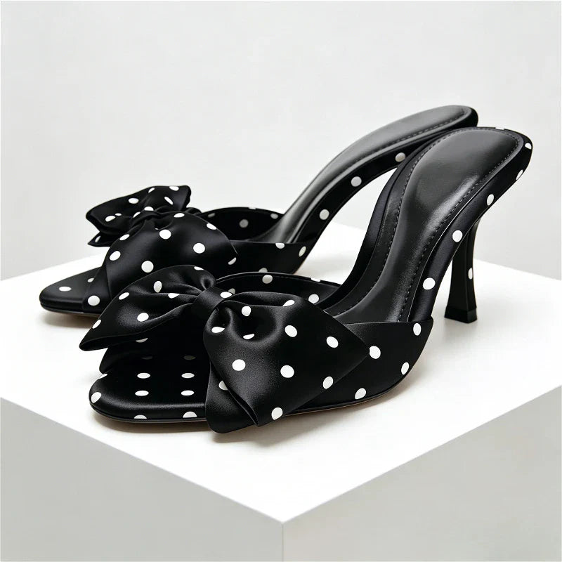 Satin Polka Dot Butterfly Knot Decorative Heel