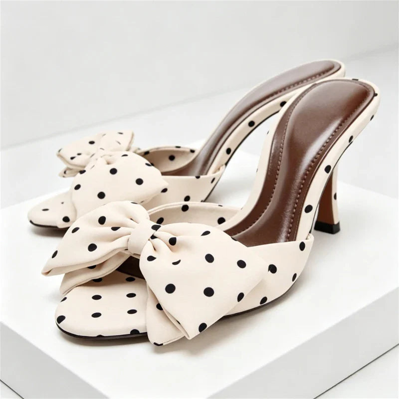 Satin Polka Dot Butterfly Knot Decorative Heel
