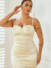 Satin Spaghetti Strap Solid Sleeveless Zipper Mini Dress