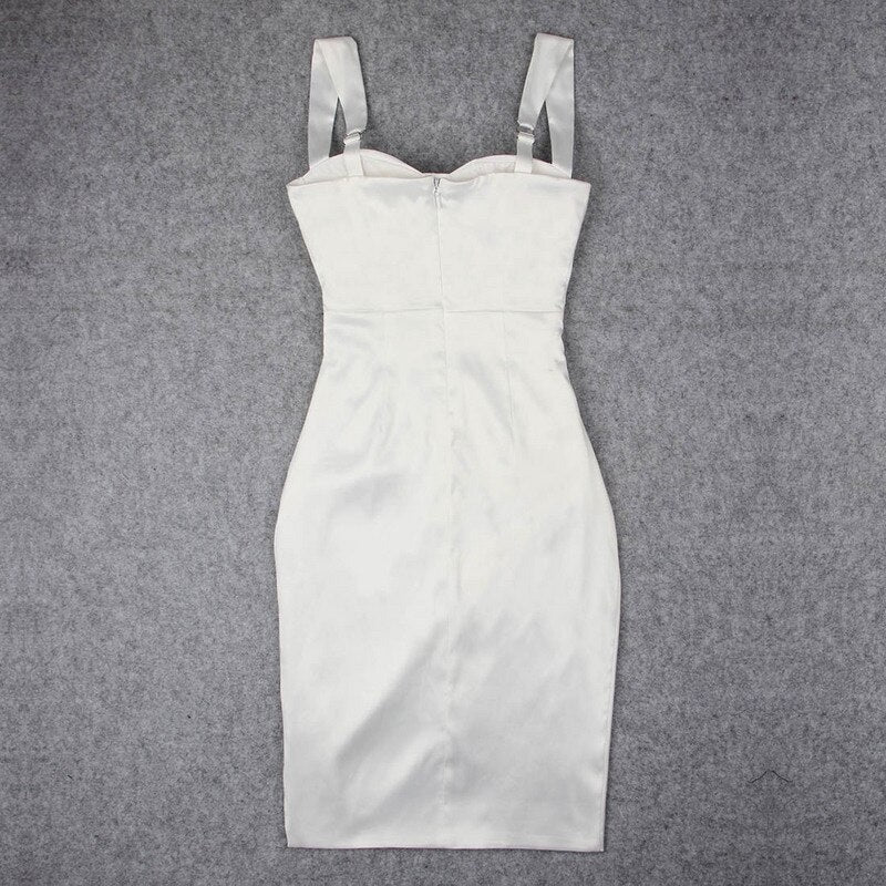 Draped Asymmetrical Satin Spaghetti Strap Split Midi Dresses