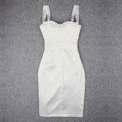 Draped Asymmetrical Satin Spaghetti Strap Split Midi Dresses