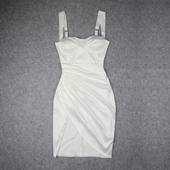 Draped Asymmetrical Satin Spaghetti Strap Split Midi Dresses