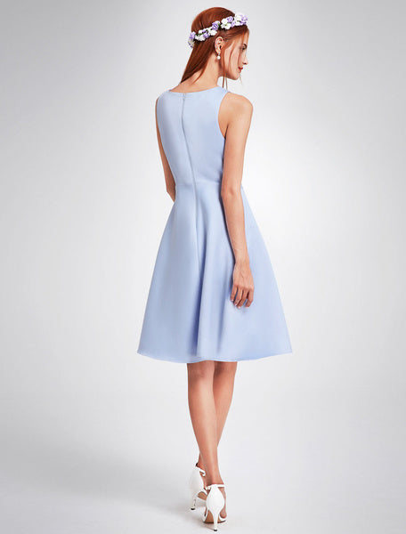 Satin V Neck Sleeveless Knee Length Wedding Party Short Bridesmaid Dresses