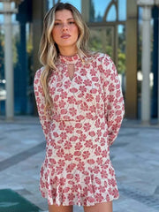Elegant Casual Print Long Sleeve Turtleneck Hollow Out High Waist Hollow Out Dresses