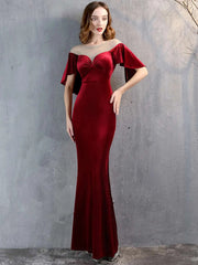 Luxury Mesh Velvet Diamonds O-Neck Wedding Cocktail Evening Dresses