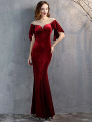 Luxury Mesh Velvet Diamonds O-Neck Wedding Cocktail Evening Dresses