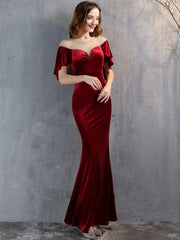 Luxury Mesh Velvet Diamonds O-Neck Wedding Cocktail Evening Dresses