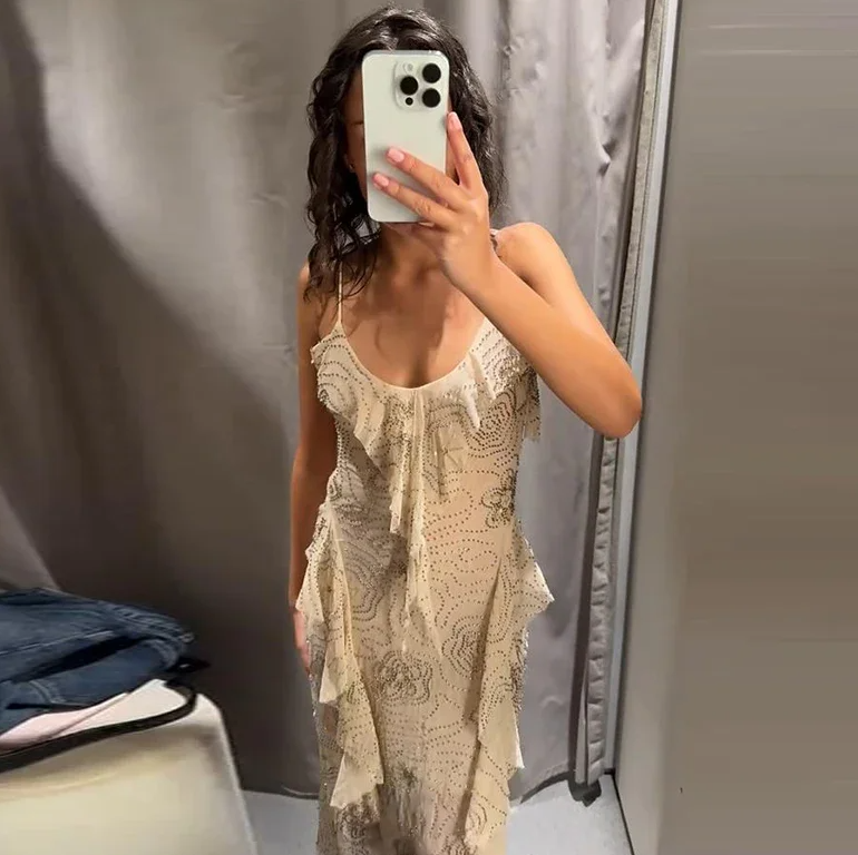 Sequin Backless Sleeveless Ruffle Strap Holiday Party Beachwear Street Dress