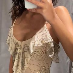 Sequin Backless Sleeveless Ruffle Strap Holiday Party Beachwear Street Dress