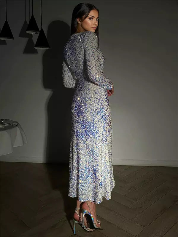 Elegant Long Sleeve Jewel Neckline Birthday Party Midi Dress