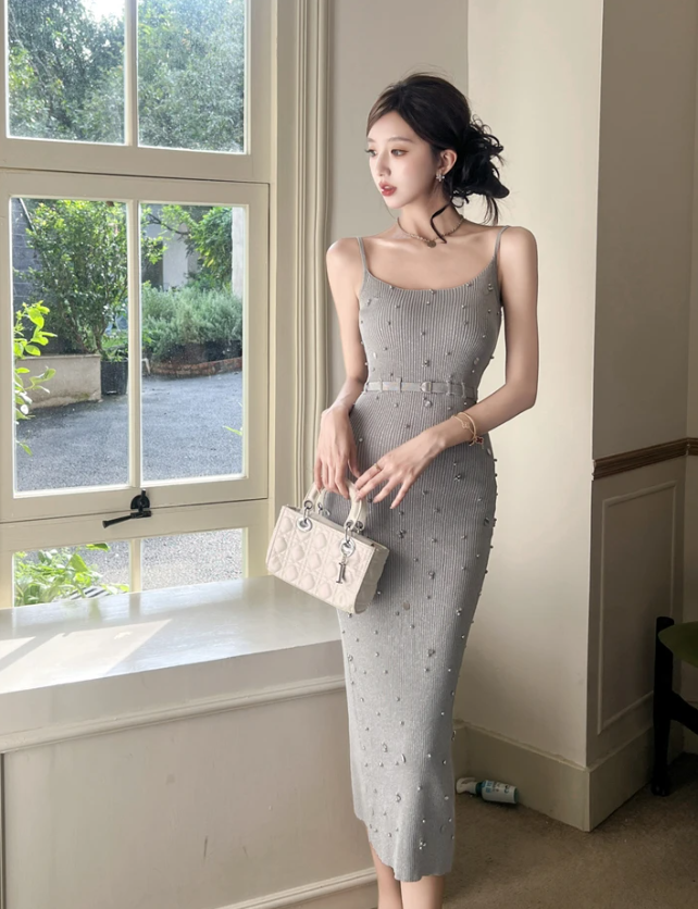 Sequin Elastic Bag Hip Sheath Pencil Long Slim Maxi knitted Sweater Dress